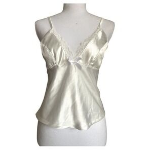 Satin White Ivory  Lace Trim Bow Babydoll Camisole Satin‎ Top Coquette Angelcore